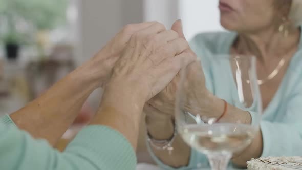 Closeup of Female Senior Caucasian Hands Holding and Stroking