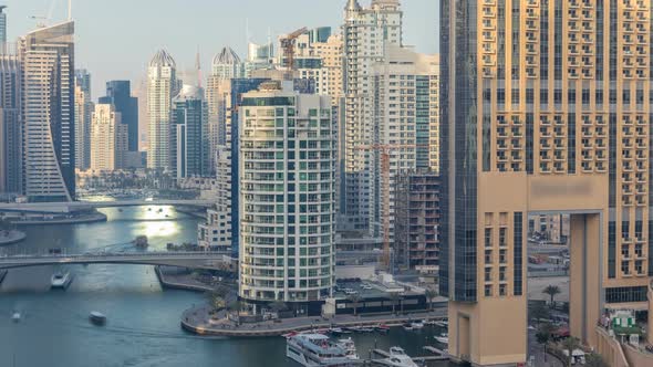 Amazing Colorful Dubai Marina Skyline During Sunset Timelapse