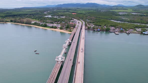 Aerial view of Sarasin bridge road transportation background concept