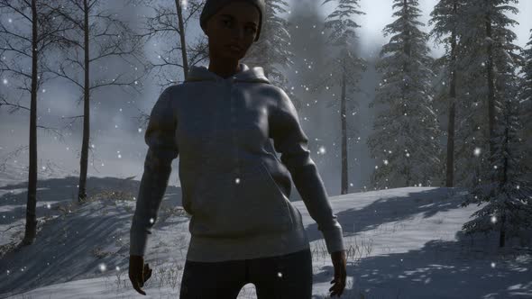 Beautiful Young Woman in Winter Forest alt