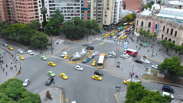 Crossroads, traffic, Fountain, Avenue, Street (Cordoba, Argentina) aerial view