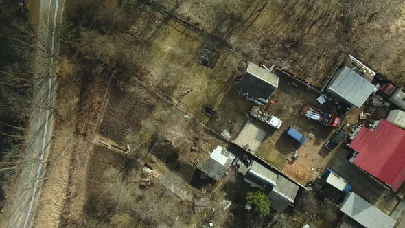 Bicycle path near the city reservoir. Aerial photography. Shot camera down.