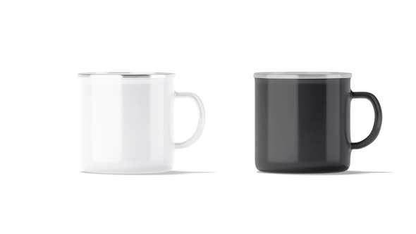Blank black and white enamel mug, looped rotation