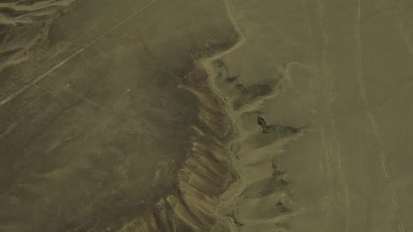 Aerial Shot From Airplane of Mysterious Nazca Desert Lines Group of Geoglyphs