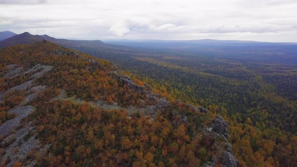 Stone Run on Mountain in Fall. Aerial View From Drone of Loose Rocks on Hill Slope in Autumn