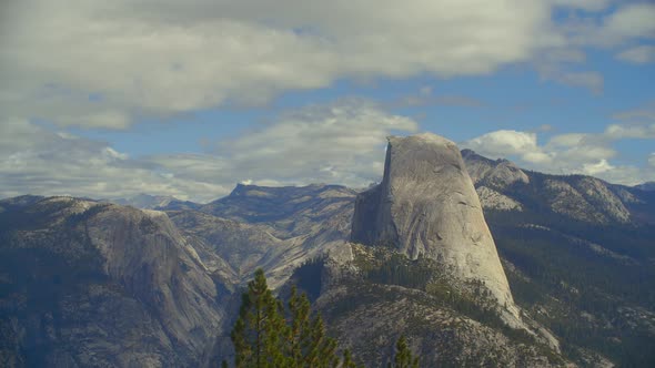 Slow Aerial Pan of Half Dome at Yosemite National Park