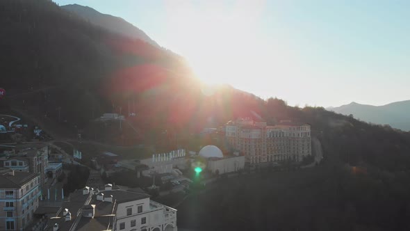 Mountain Hotel at Sunset Aerial