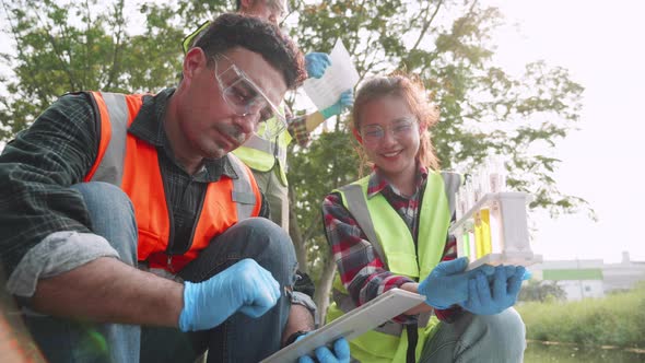 Biological engineering concept, Biological engineer collect samples of wastewater