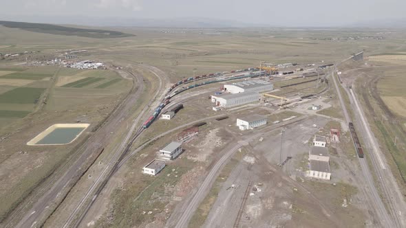 Samtskhe-Javakheti, Georgia - August 22 2021: Aerial view of Akhalkalaki railway station