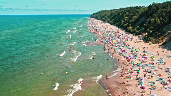 Crowded beach at Baltic Sea in summer, Tourism in Poland