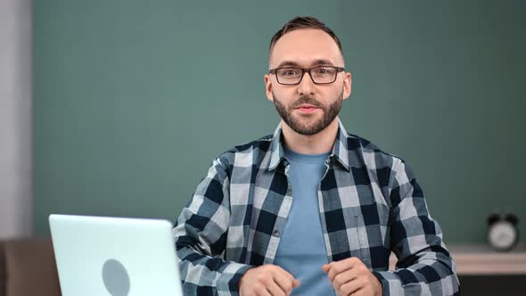 Positive Guy Speaking Modern Workplace Explaining News