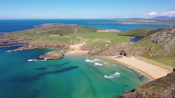 Aerial View of the Murder Hole Beach Officially Called Boyeeghether Bay in County Donegal Ireland