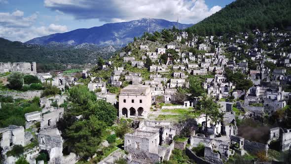 Drone view on world famous Kayakoy ghost town near to Olludeniz, Fethiye.