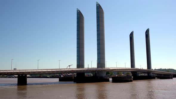 The Jacques Chaban-Delmas Bridge in Bordeaux France with low traffic because of the COVID-19 pandemi