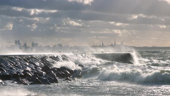 Big Waves Hitting The Pier
