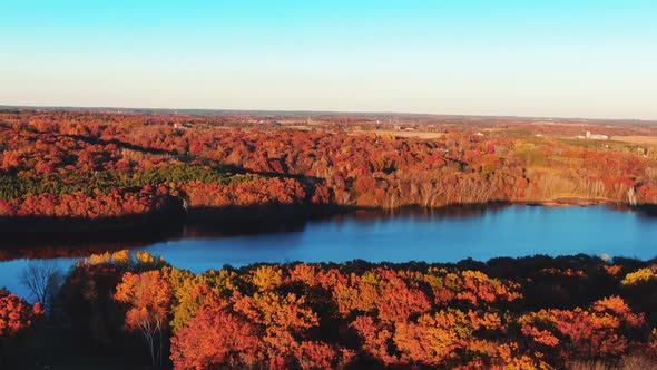 Golden hour over a lake in a Wisconsin park