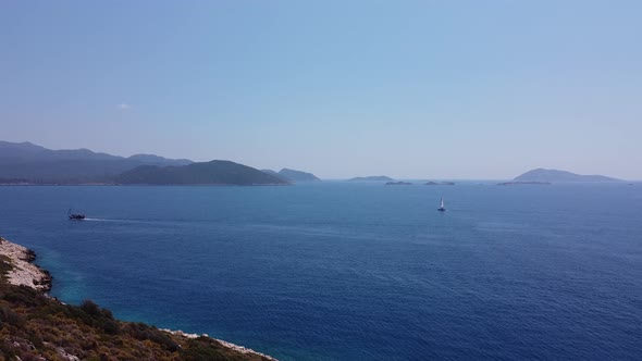 Aerial Islands and Ships in the Aegean Sea 4K