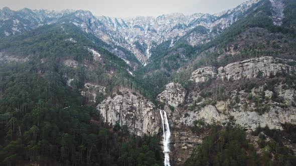 Mountain Waterfall Aerial View