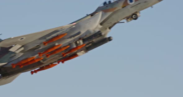 F-15 attack fighter taking off for a bombing run during an airshow