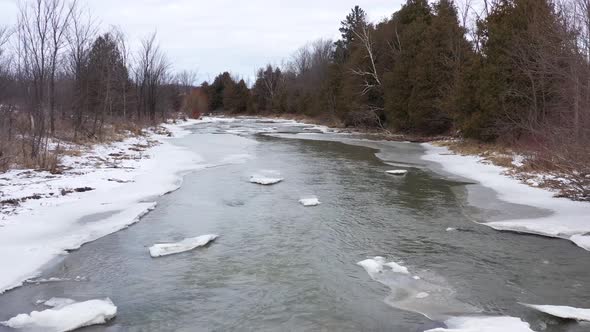 icy winter river steam low flight scenic beauty in the wild