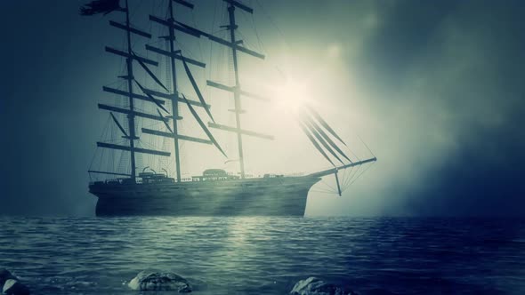 Massive Sail Ship Sailing To Shore