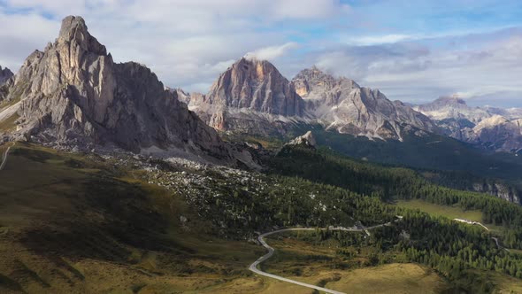 Flight  above Italian Dolomites Alps ,Pass Giau