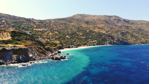 Aero. View From Above. Beautiful Summer Seascape. Rocky Beaches of Evia Island, Greece.