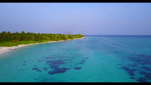 Aerial sky of beautiful island beach voyage by shallow lagoon and white sand background of a dayout 