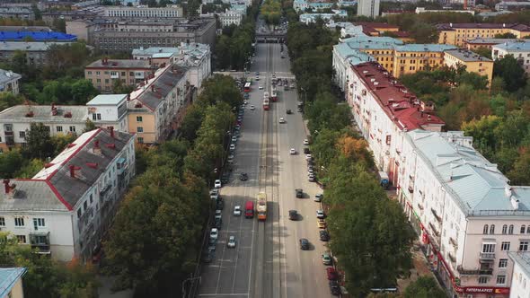 Aerial View of the Road with Traffic in the City Center