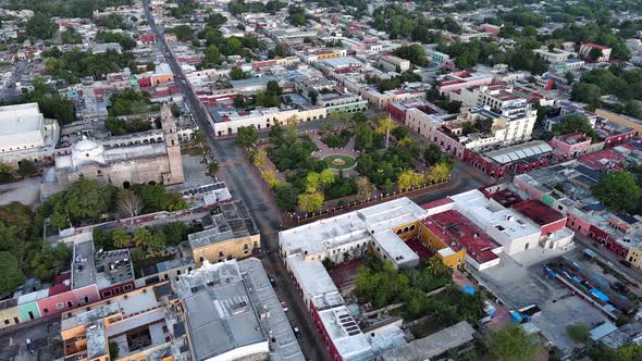 Aerial Drone Fly Above Valladolid City Yucatan Peninsula Mexican Tourism Pueblo Magico
