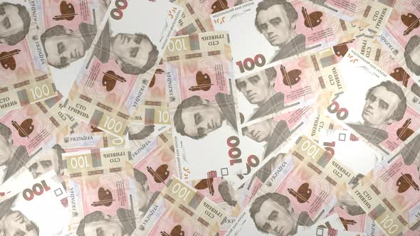 100 Ukrainian hryvnia bills background. Many banknotes.