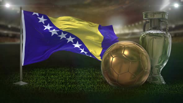 Bosnia And Herzegovina Flag With Football And Cup Background Loop