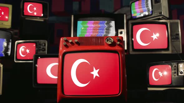 Turkey flags and retro Televisions.