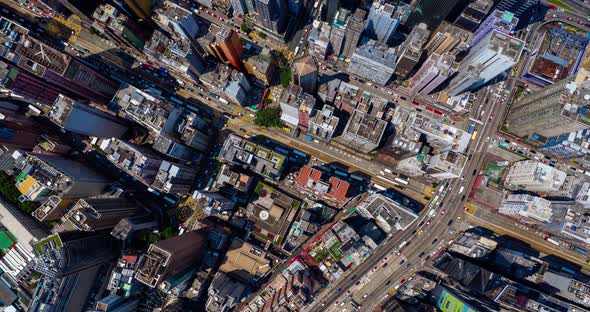 Drone fly over Hong Kong city