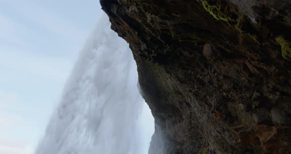 Wide Tilt Down of Seljalandsfoss Waterfall in Iceland