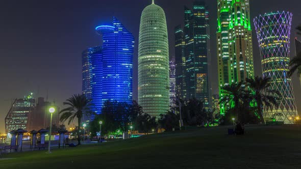 The Highrise District of Doha Night Timelapse