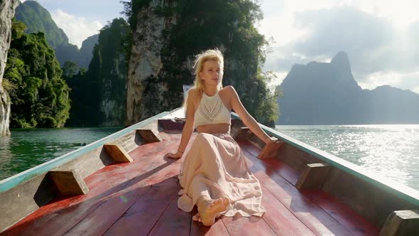 Single Lady Enjoying Boat Ride on Cheow Lan Lake