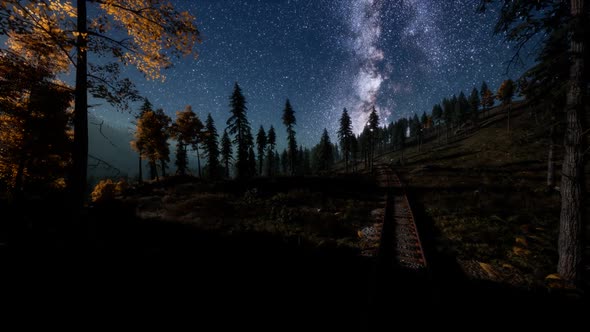 The Milky Way Above the Railway and Forest