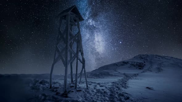 Timelapse of milky way over Tatra mountains in winter