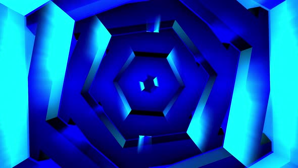 Abstract rotating motion of hexagons creating an endless corridor