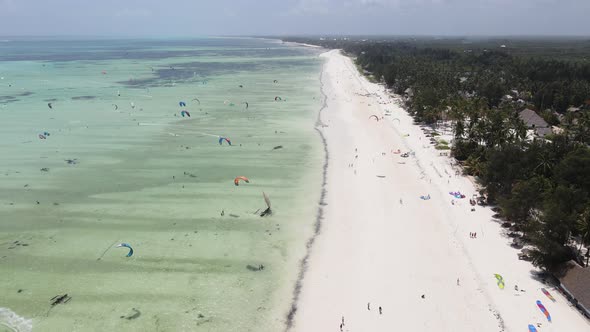 Zanzibar Tanzania  Kitesurfing Near the Shore Slow Motion