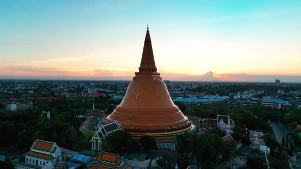 Aerial View of Phra Pathom Chedi Biggest Stupa in Nakhon Pathom Thailand