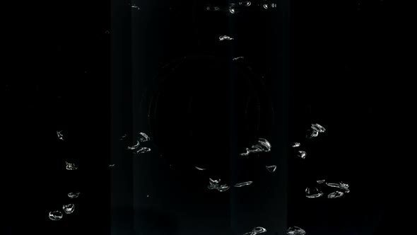 Water bubbles rising on black background, Slow Motion