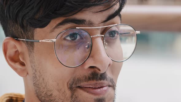 Closeup Face Attractive Young Man with Glasses Arab Guy Smiling Wide White Toothy Smile Joyful