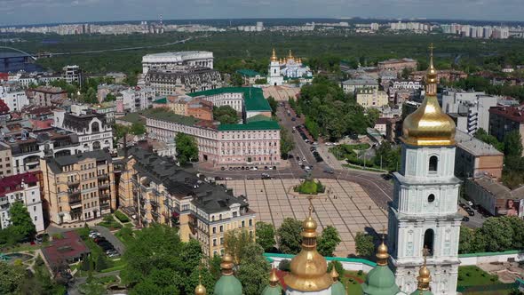 Beautiful flight in the afternoon over the Hagia Sophia in Kiev.