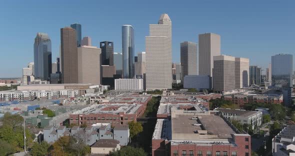 Drone view of downtown Houston skyline. This video was filmed in4k for best image quality.