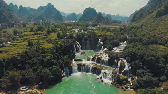 Small village near waterfall