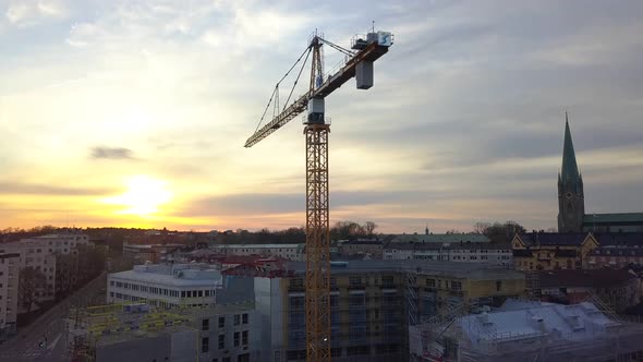 Aerial View of Construction Site of New Residential Building Wint Tower Crane