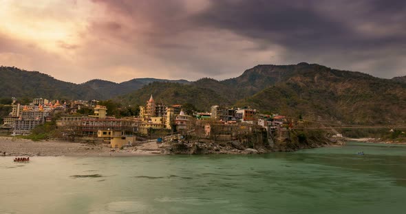 Time lapse at Rishikesh, holy town and travel destination in India