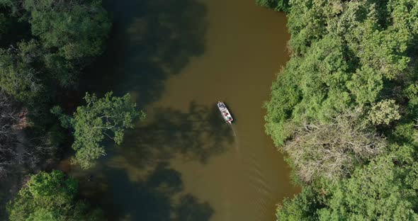 4k aerial of large lake in Houston located near the Lake Houston dam